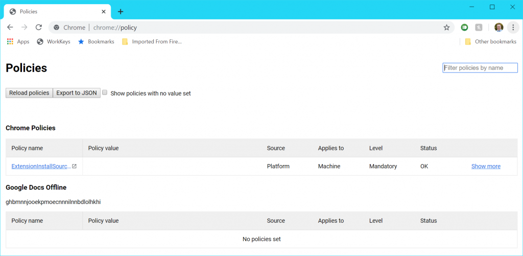 Type chrome://policy into your address bar to see all enabled policies