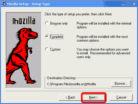 Mozilla installation dialog